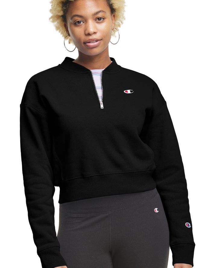 Sudadera Champion Mujer - Reverse Weave Cropped 1/4 Zip ( Negras ) 2068759-KZ